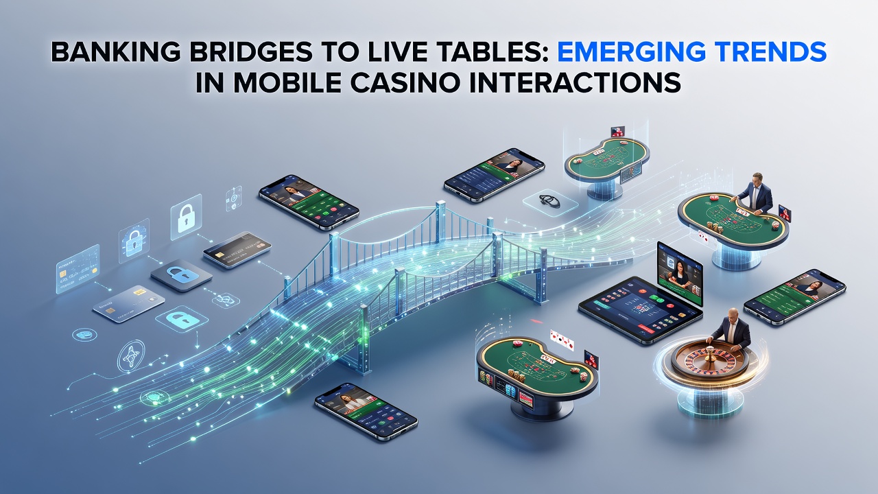 Mobile banking interface linking directly to live dealer tables on smartphone screens