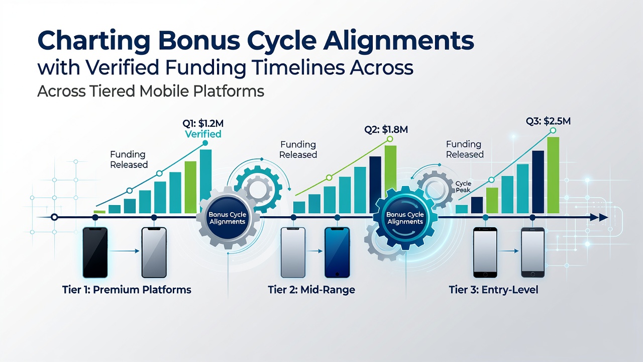 Infographic displaying bonus cycle timelines aligned with funding verification stages across mobile gaming tiers