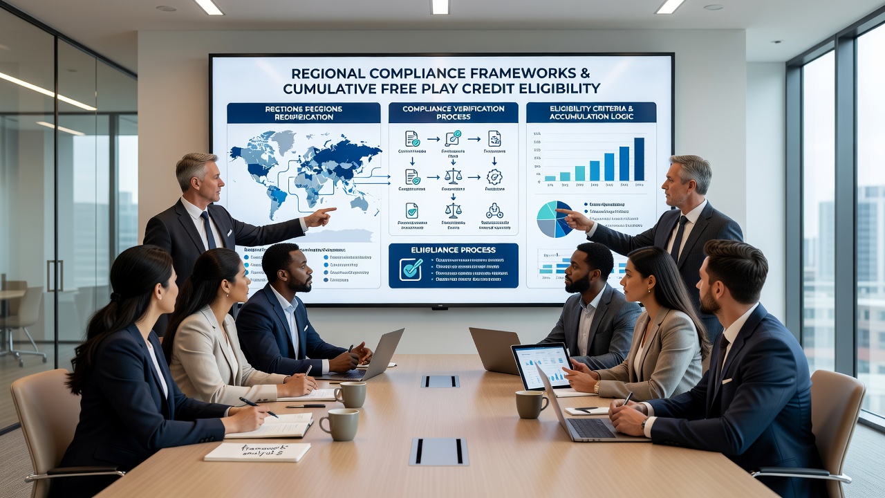 Compliance dashboard showing regional eligibility rules for free play credits on a mobile wagering platform