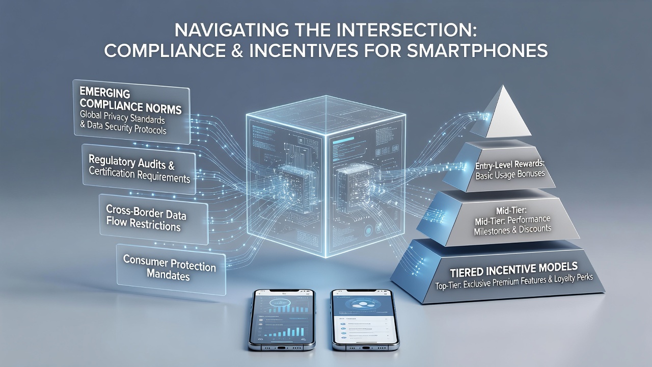 Mobile device screen illustrating tiered reward dashboard alongside regulatory compliance checkpoints for table games