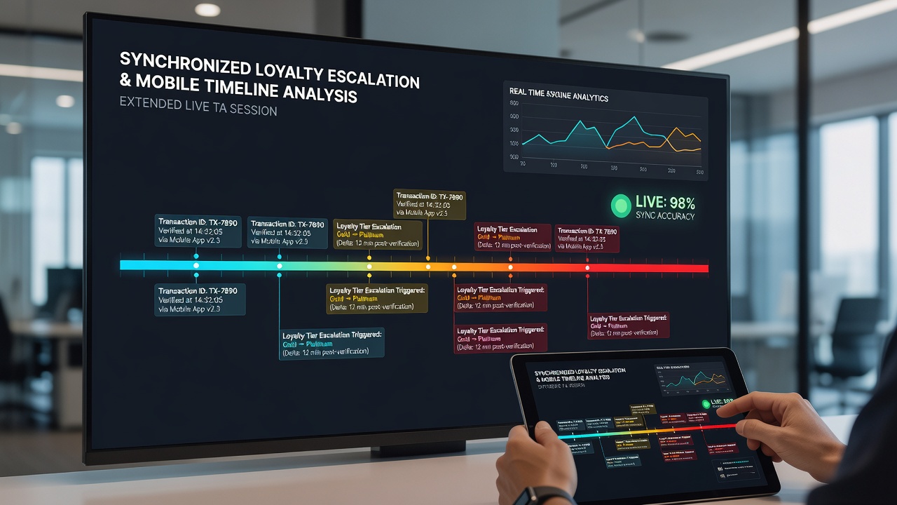Live dealer table view on mobile with loyalty dashboard overlay displaying synced transaction history and tier progression