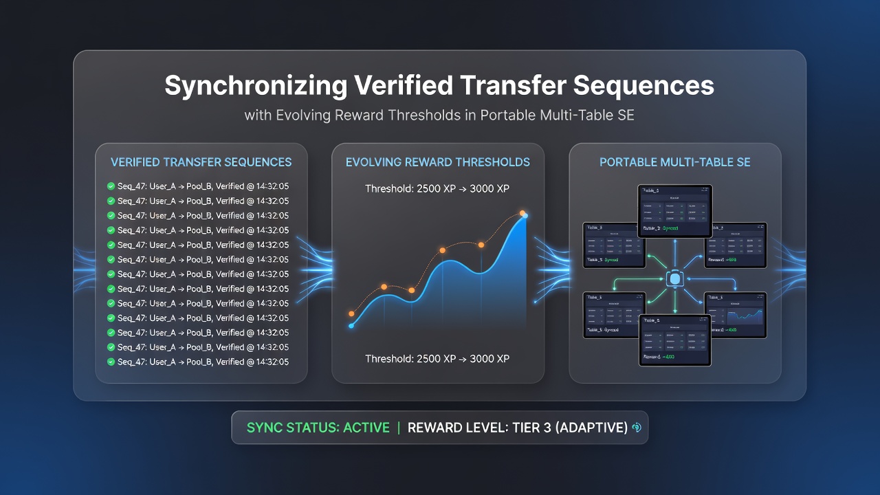 Portable multi-table interface showing evolving reward thresholds synced with verified transfers during live sessions