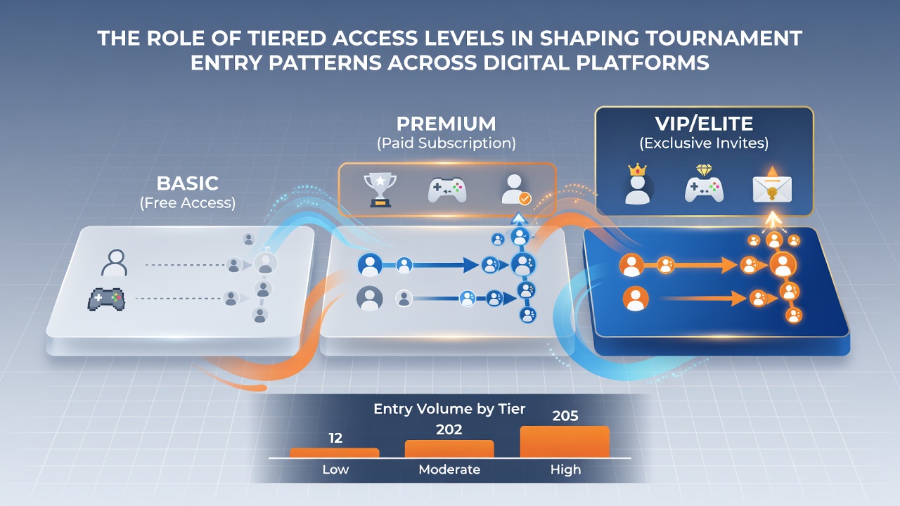 Graph illustrating tournament entry rates segmented by user access tiers on digital gaming platforms from 2024 to 2026